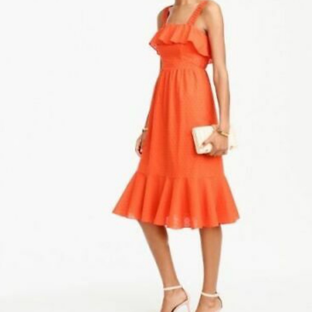 J. Crew Orange Eyelet Linen Midi Summer Dress - Picture 1 of 13